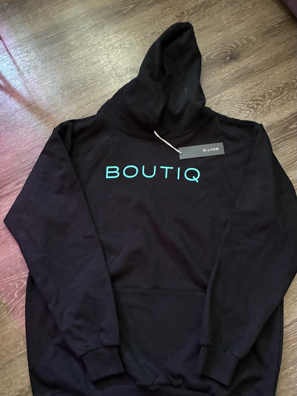 Boutiq Black Hoodie with Teal Logo